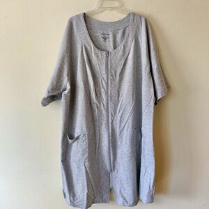Dreams & Co Womens Heather Gray Zip Front Knit Robe Short Sleeve House Coat 4X
